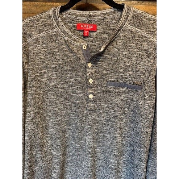 Guess Shirt Mens Medium Gray Long Sleeve Henley‎ Pullover Knit Lightweight - Picture 2 of 11